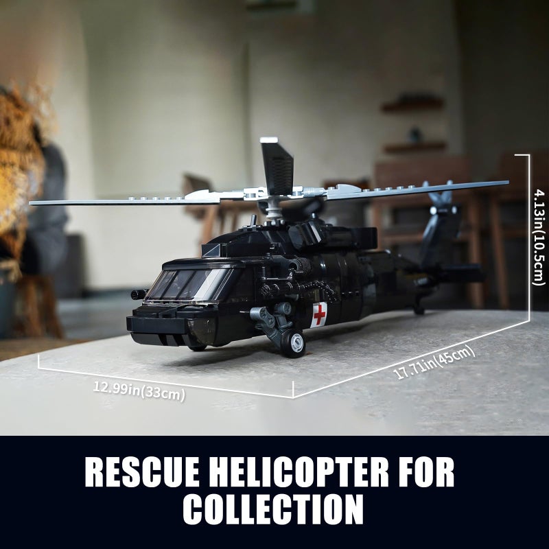 TOY PLAYER مجموعة بناء طائرة هليكوبتر UH-60 بلاك يوتيليتي للبالغين، متوافقة مع ليغو الجيش، نموذج طائرة هوك مع 4 شخصيات جنود، هدايا عيد ميلاد للأطفال من 8-14 سنة (692 قطعة) - Image 5