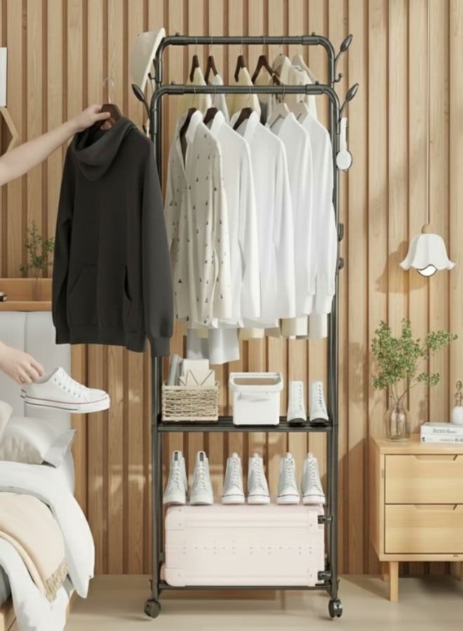 ZEESQUARE Heavy-Duty Metal Cloth Rack & Shoe Rack – Multifunctional Freestanding Organizer with Shelves and Hooks for Clothes, Shoes, Hats, and Handbags – Stylish Storage Solution for Bedroom, Bathroom, or Doorway - Image 1