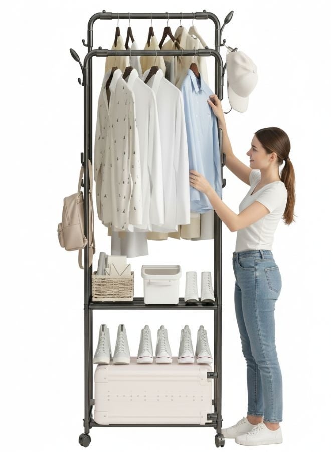 ZEESQUARE Heavy-Duty Metal Cloth Rack & Shoe Rack – Multifunctional Freestanding Organizer with Shelves and Hooks for Clothes, Shoes, Hats, and Handbags – Stylish Storage Solution for Bedroom, Bathroom, or Doorway - Image 2