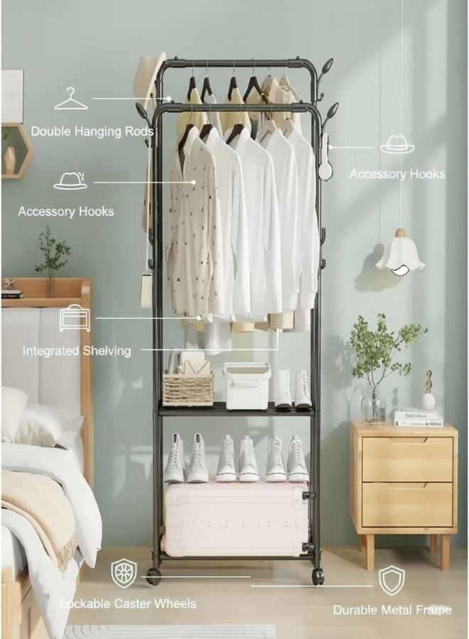 ZEESQUARE Heavy-Duty Metal Cloth Rack & Shoe Rack – Multifunctional Freestanding Organizer with Shelves and Hooks for Clothes, Shoes, Hats, and Handbags – Stylish Storage Solution for Bedroom, Bathroom, or Doorway - Image 5