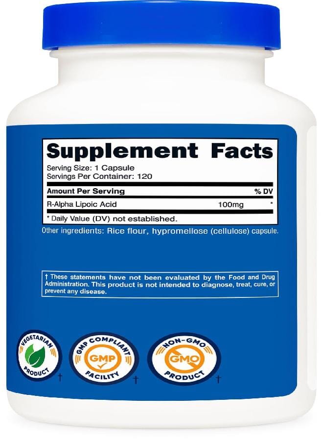 Nutricost R-Alpha Lipoic Acid 100mg, 120 Capsules - Veggie Capsules, Non-GMO, Gluten Free - Image 5