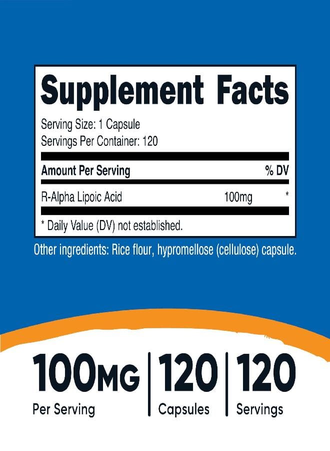 Nutricost R-Alpha Lipoic Acid 100mg, 120 Capsules - Veggie Capsules, Non-GMO, Gluten Free - Image 2