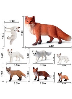 Sienon 8Pcs Fox Toy Figures Arctic Fox And Red Foxes Figurines Set Fox Family Forest Animals Figures Woodland Animal Figurines Miniature Fox Animals Toys Cake Topper For Woodland Theme Birthday Party  - Image 3