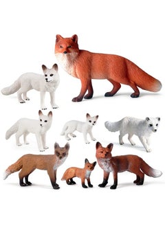 Sienon 8Pcs Fox Toy Figures Arctic Fox And Red Foxes Figurines Set Fox Family Forest Animals Figures Woodland Animal Figurines Miniature Fox Animals Toys Cake Topper For Woodland Theme Birthday Party  - Image 1