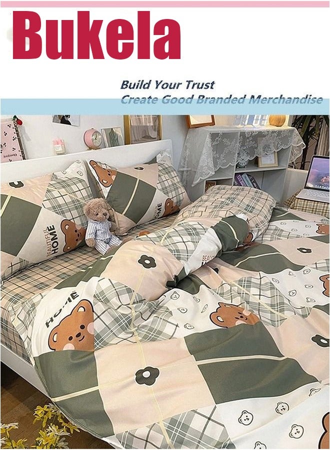 Bukela 3 Piece Set Cartoon College Style Print Design Kids Bedding Quilt Cover Sheet Pillowcase Set Cotton for Dormitory Single Bed Children's Bed for Boys Girls 150x200cm/ 59x78.7In - Image 2