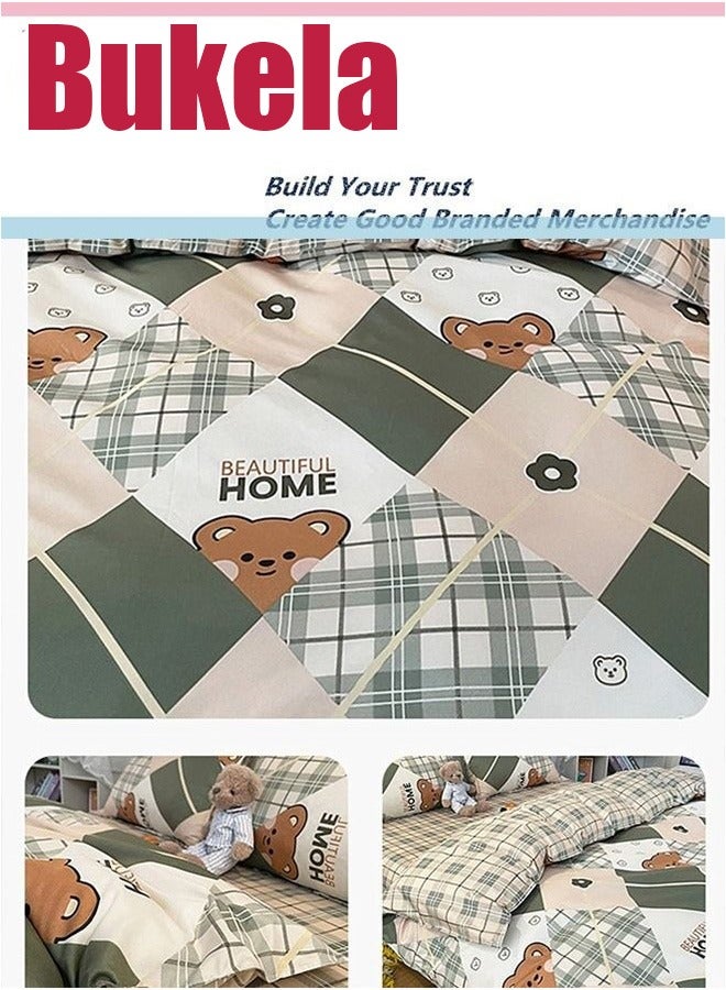 Bukela 3 Piece Set Cartoon College Style Print Design Kids Bedding Quilt Cover Sheet Pillowcase Set Cotton for Dormitory Single Bed Children's Bed for Boys Girls 150x200cm/ 59x78.7In - Image 3