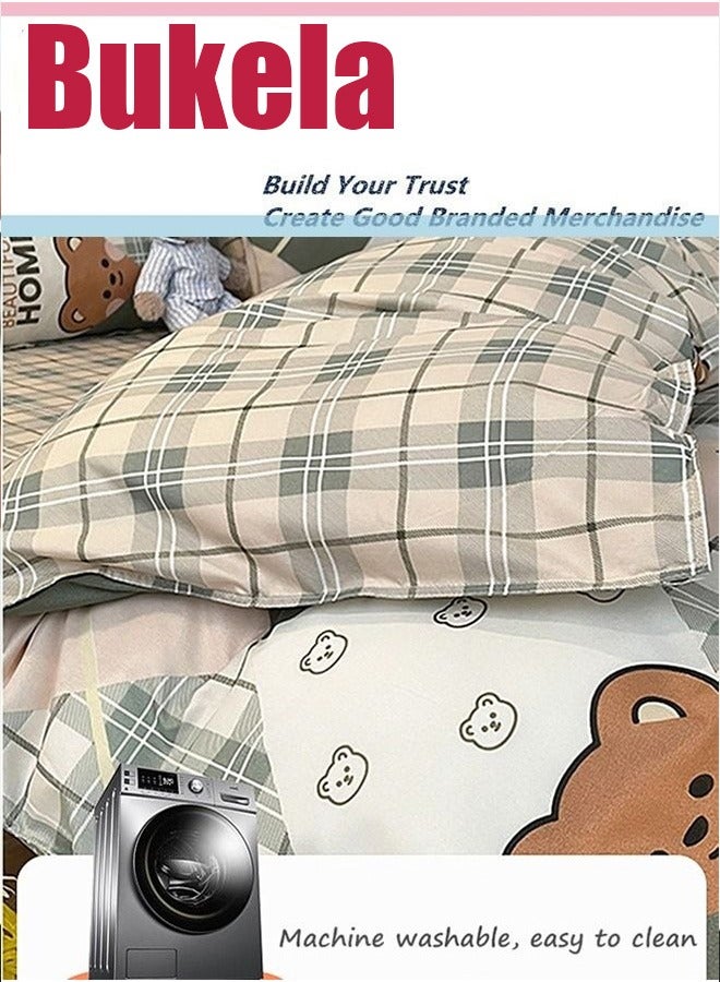 Bukela 3 Piece Set Cartoon College Style Print Design Kids Bedding Quilt Cover Sheet Pillowcase Set Cotton for Dormitory Single Bed Children's Bed for Boys Girls 150x200cm/ 59x78.7In - Image 4