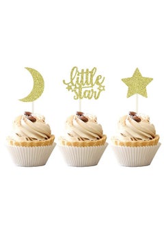 Confetti Confetti! 24 PCS Little Star Cupcake Toppers with Moon Gold Glitter Star Cupcake Picks Baby Shower Kids Birthday Party Cake Decorations Supplies  - Image 1