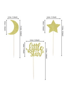Confetti Confetti! 24 PCS Little Star Cupcake Toppers with Moon Gold Glitter Star Cupcake Picks Baby Shower Kids Birthday Party Cake Decorations Supplies  - Image 2