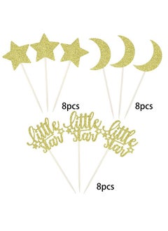 Confetti Confetti! 24 PCS Little Star Cupcake Toppers with Moon Gold Glitter Star Cupcake Picks Baby Shower Kids Birthday Party Cake Decorations Supplies  - Image 3
