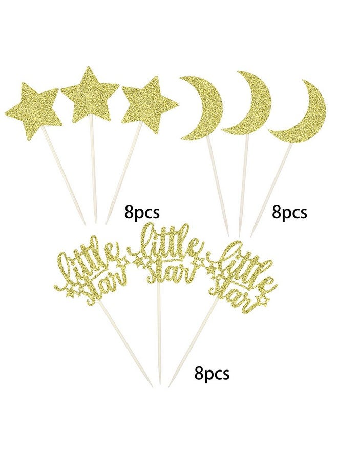 Confetti Confetti! 24 PCS Little Star Cupcake Toppers with Moon Gold Glitter Star Cupcake Picks Baby Shower Kids Birthday Party Cake Decorations Supplies  - Image 3