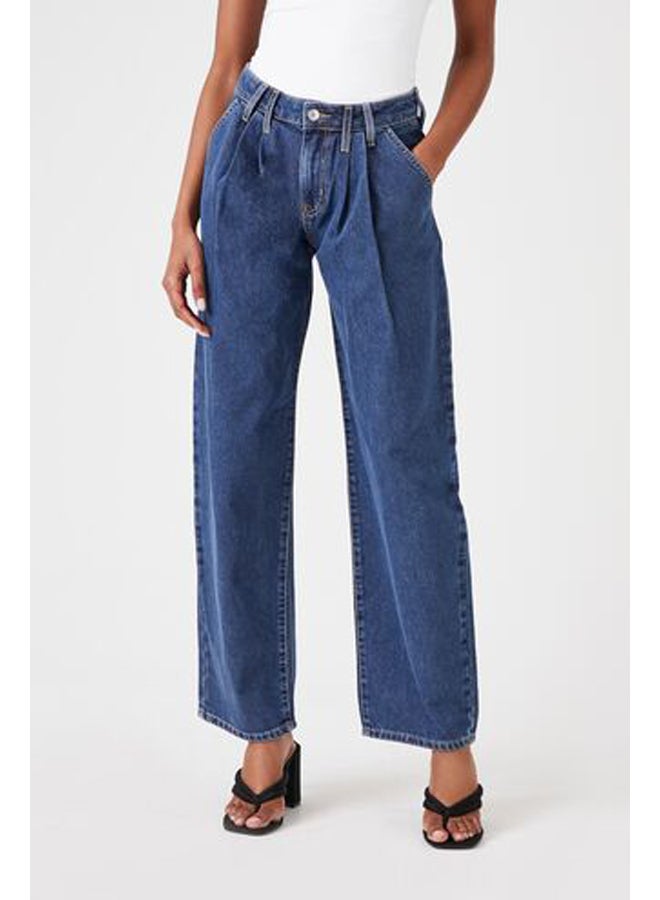 FOREVER 21 Recycled Cotton Pleated Wide-Leg Jeans - Image 1