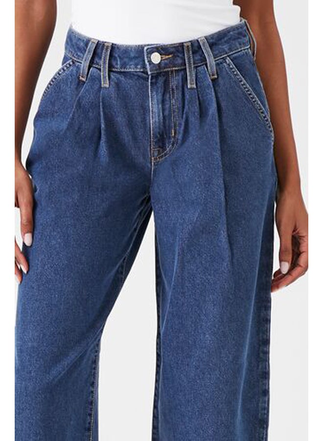 FOREVER 21 Recycled Cotton Pleated Wide-Leg Jeans - Image 4