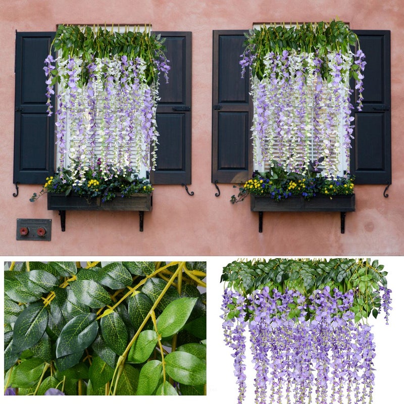 DearHouse 12 Pack 3.6 Feet Artificial Fake Wisteria Vine Ratta Hanging Garland Silk Flowers String Home Party Wedding Decor (Purple 2) - Image 5
