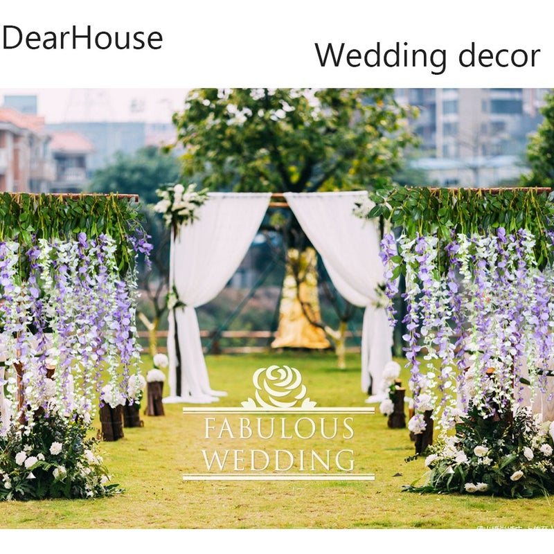 DearHouse 12 Pack 3.6 Feet Artificial Fake Wisteria Vine Ratta Hanging Garland Silk Flowers String Home Party Wedding Decor (Purple 2) - Image 4