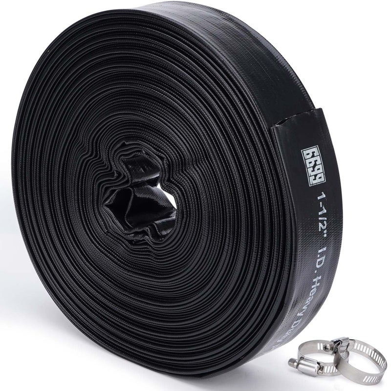 6699 Discharge Hose 1-1/2-Inch by 100-Foot Sump Pump With 2pcs SUS 304 Clamps for Pool Backwash, Draining/Removing Water - Lay Flat 1500 - Image 1