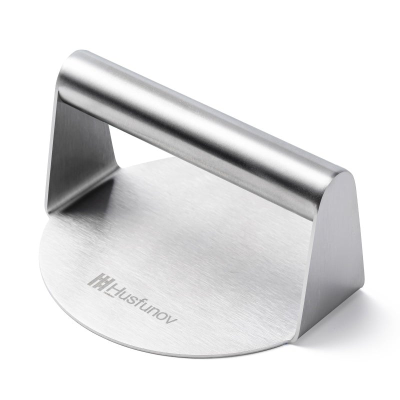 Husfunov Stainless Steel Burger Press, 5.5 Inch Round Smasher,Non-Stick Smooth Hamburger Press,Flat Bottom Without Ridges, for Cooking Burgers, Bacon, Ground Beef, Meats, Sausage and So On - Image 1