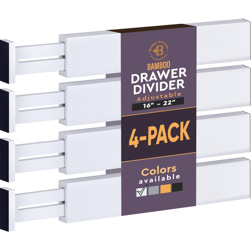4 Pack Drawer Dividers Bamboo 26 High 1622 Adjustable Drawer Organizers for Clothes Expandable Dresser Separators in BedroomBathroomKitchenOffice Organization and Storage White