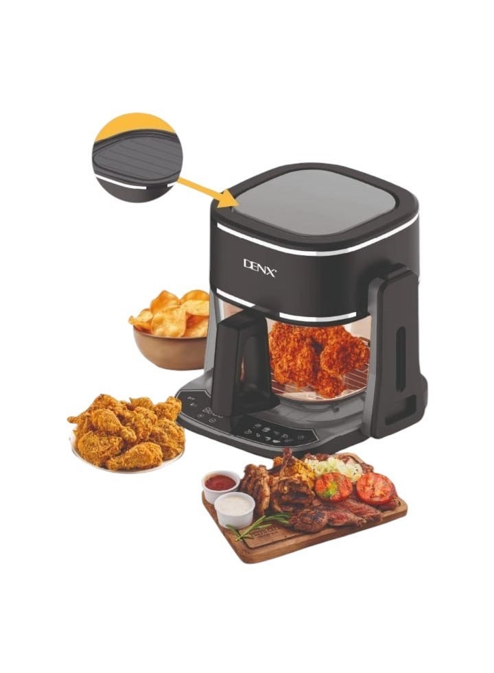 دينكس مقلاة هوائية وشواية بتصميم مزدوج، تقنية طهي متقدمة، وعاء زجاجي، - أسود