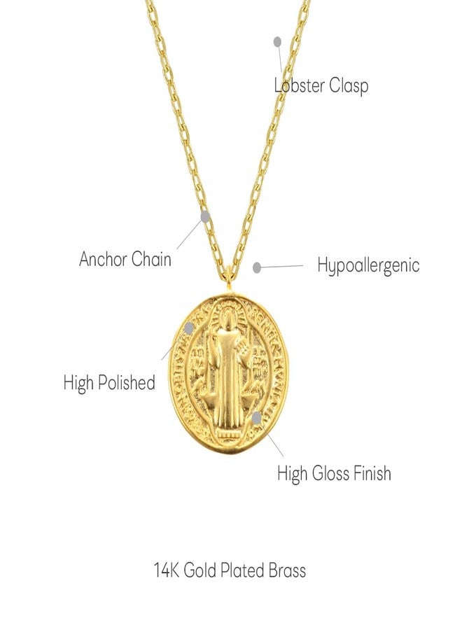 MUSTHAVE ST. Benedict Coin 18K Gold Plated Necklace with Message Card, Yellow and White Color, Anchor Chain, Best Gift Necklace, Size 16 inch + 2 inch Extender, ST. Benedict Coin Pendant Yellow Gold - Image 3