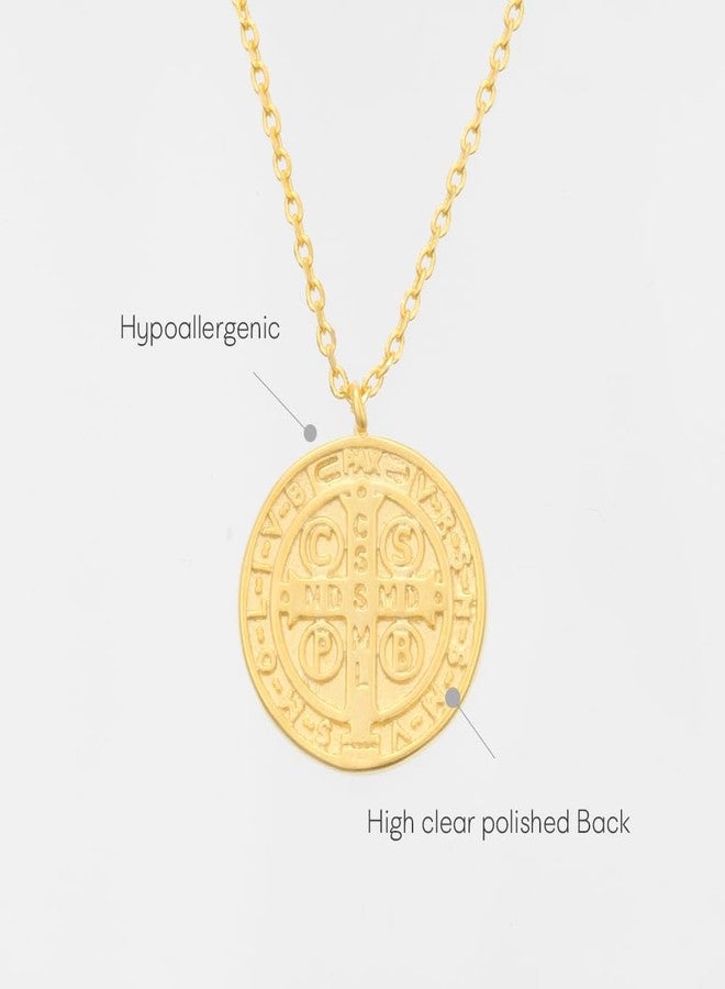 MUSTHAVE ST. Benedict Coin 18K Gold Plated Necklace with Message Card, Yellow and White Color, Anchor Chain, Best Gift Necklace, Size 16 inch + 2 inch Extender, ST. Benedict Coin Pendant Yellow Gold - Image 4