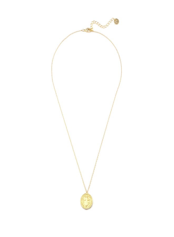 MUSTHAVE ST. Benedict Coin 18K Gold Plated Necklace with Message Card, Yellow and White Color, Anchor Chain, Best Gift Necklace, Size 16 inch + 2 inch Extender, ST. Benedict Coin Pendant Yellow Gold - Image 5
