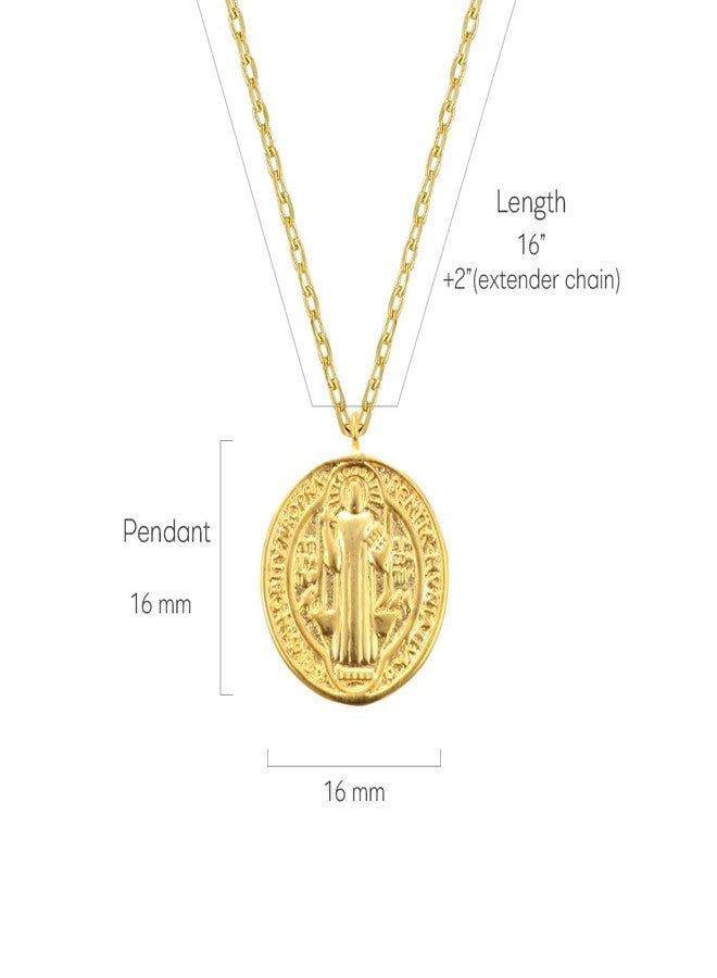 MUSTHAVE ST. Benedict Coin 18K Gold Plated Necklace with Message Card, Yellow and White Color, Anchor Chain, Best Gift Necklace, Size 16 inch + 2 inch Extender, ST. Benedict Coin Pendant Yellow Gold - Image 2