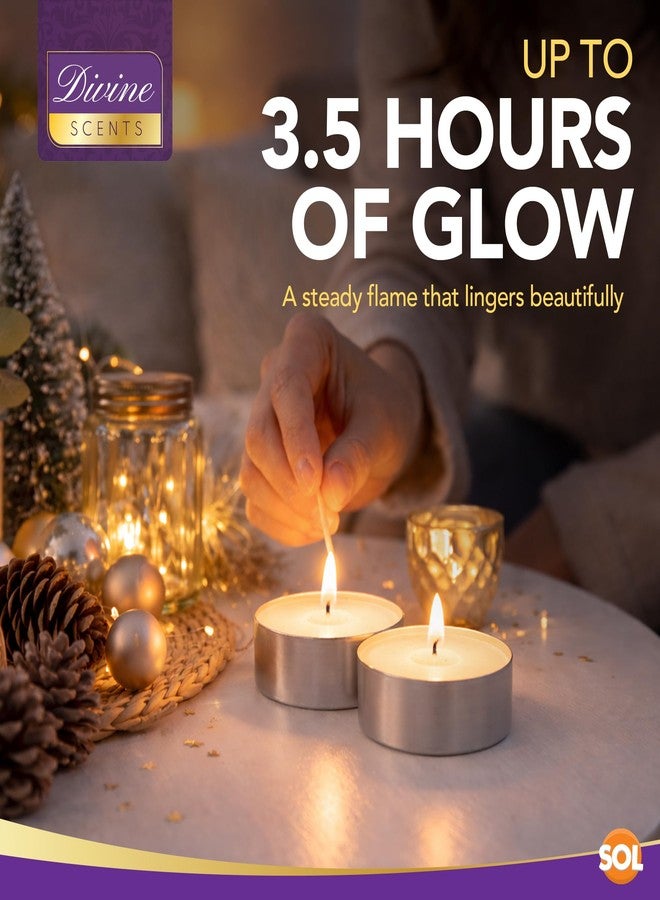 SOL 15pk Tea Lights Candles | Tea Lights for Home Decor, Centerpiece, Special Occasions | 3.5 Hour Tealights | Tealight Candles | Unscented Tealights | Long Burning Tealights | White Tealight Candles - Image 4