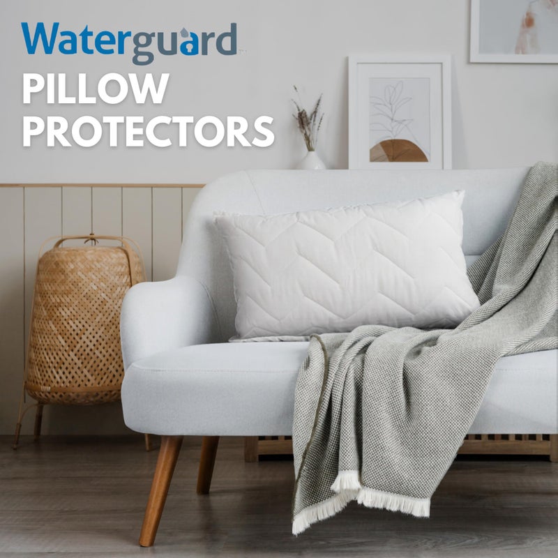 Waterguard حماة الوسائد المقاومة للماء، وسائد مزودة بسحاب، قطن 100%، أغطية وسائد محشوة بالألياف الدقيقة، حجم كوين (20x30) مجموعة من 2 - Image 4