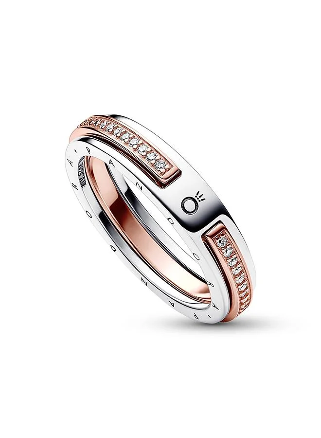 PANDORA Pandora Signature Two-tone Logo & Pavé Ring