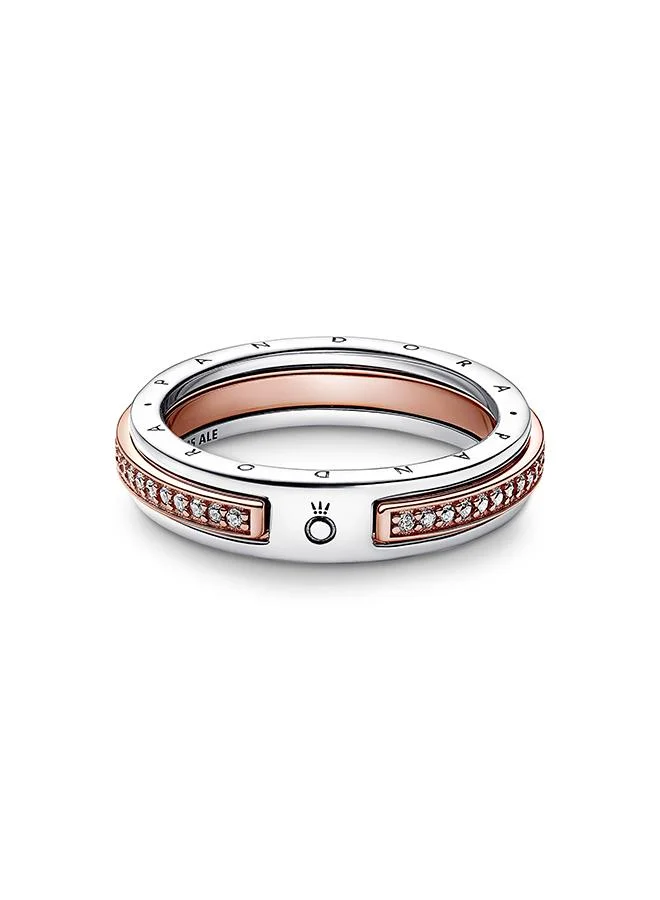 PANDORA Pandora Signature Two-tone Logo & Pavé Ring