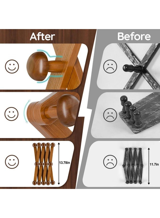WGFKVAS Accordion Wall Hanger 14 Hooks, Expandable Coat Rack Wall Mount for Coats, Hats, Bags, Baseball Caps, Solid Wooden - Image 3