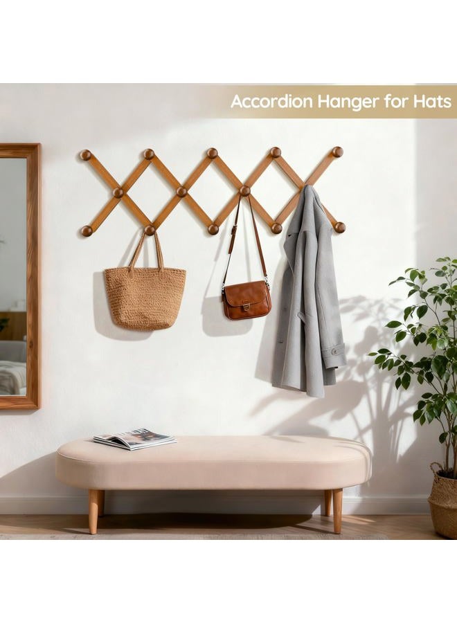 WGFKVAS Accordion Wall Hanger 14 Hooks, Expandable Coat Rack Wall Mount for Coats, Hats, Bags, Baseball Caps, Solid Wooden - Image 5