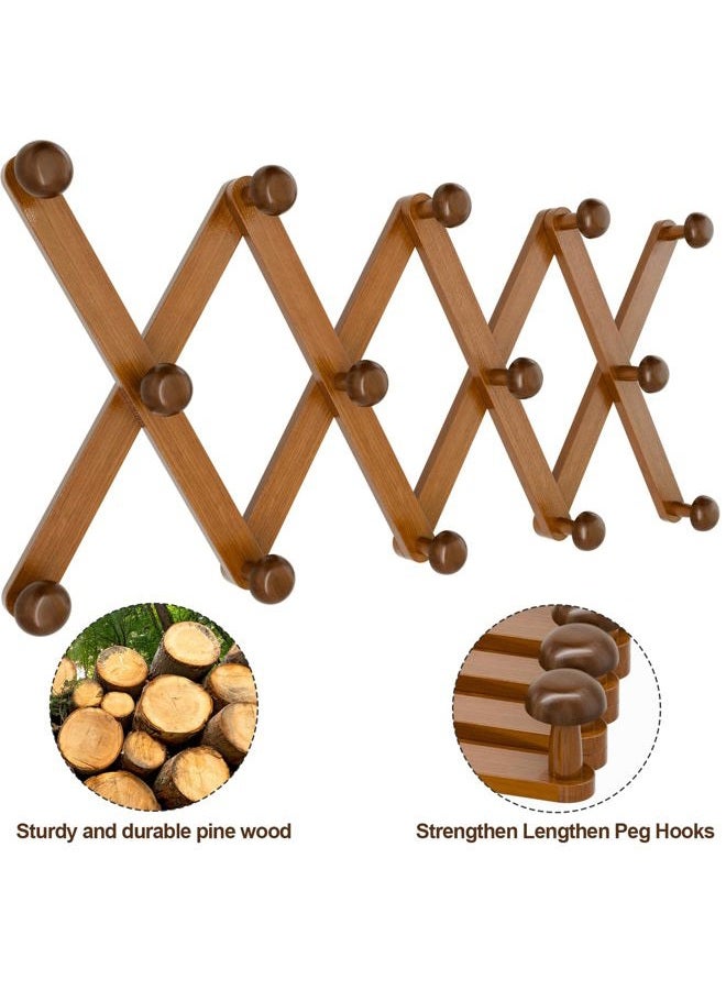 WGFKVAS Accordion Wall Hanger 14 Hooks, Expandable Coat Rack Wall Mount for Coats, Hats, Bags, Baseball Caps, Solid Wooden - Image 4