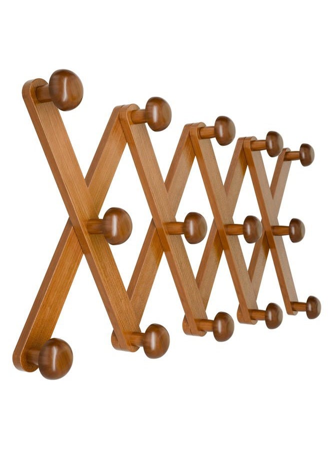 WGFKVAS Accordion Wall Hanger 14 Hooks, Expandable Coat Rack Wall Mount for Coats, Hats, Bags, Baseball Caps, Solid Wooden - Image 1