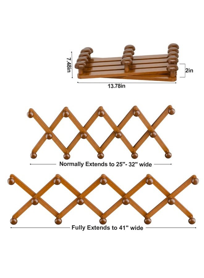 WGFKVAS Accordion Wall Hanger 14 Hooks, Expandable Coat Rack Wall Mount for Coats, Hats, Bags, Baseball Caps, Solid Wooden - Image 2