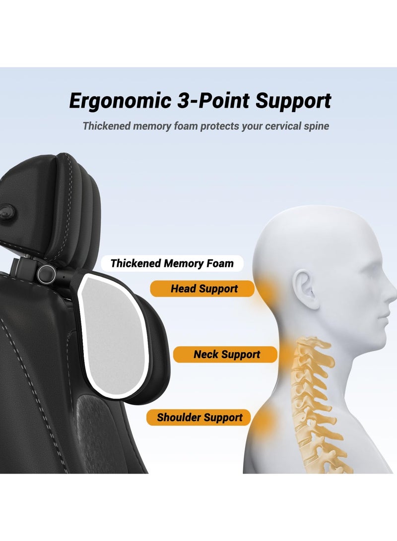 Car Headrest Pillow, Thickened Memory Foam Headrest, Neck Support Pillow, 180° Adjustable Car Headrest, U- Shaped Design, Travel Car Sleeping,Suitable for Kids and Adults (Black) - Image 2