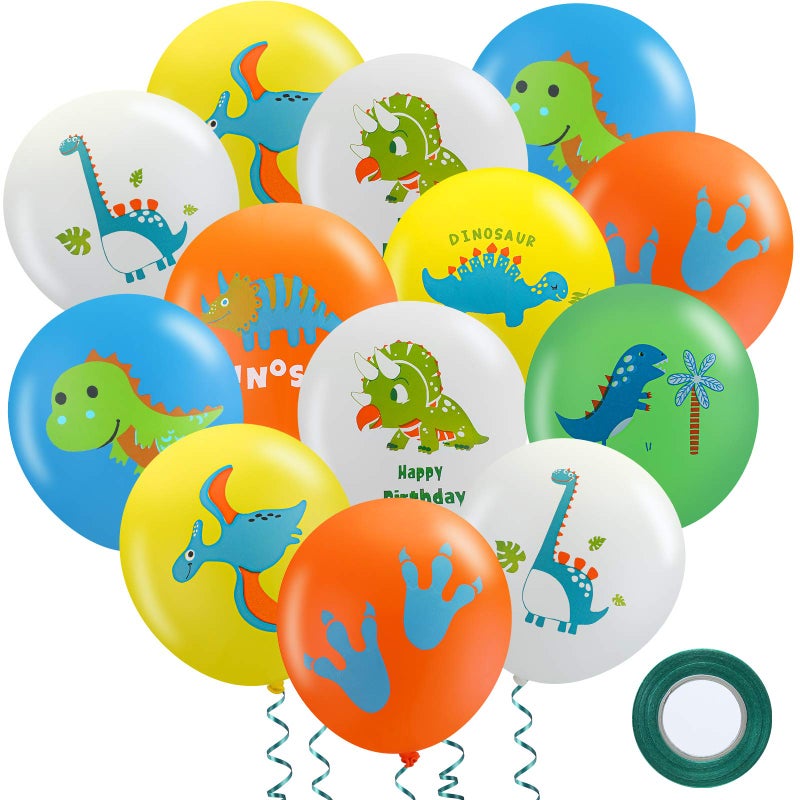 Skylety 40 Pieces Dinosaur Latex Balloons With 32.8 Feet Green Ribbon - Birthday Party Supplies and Decorations - Image 1