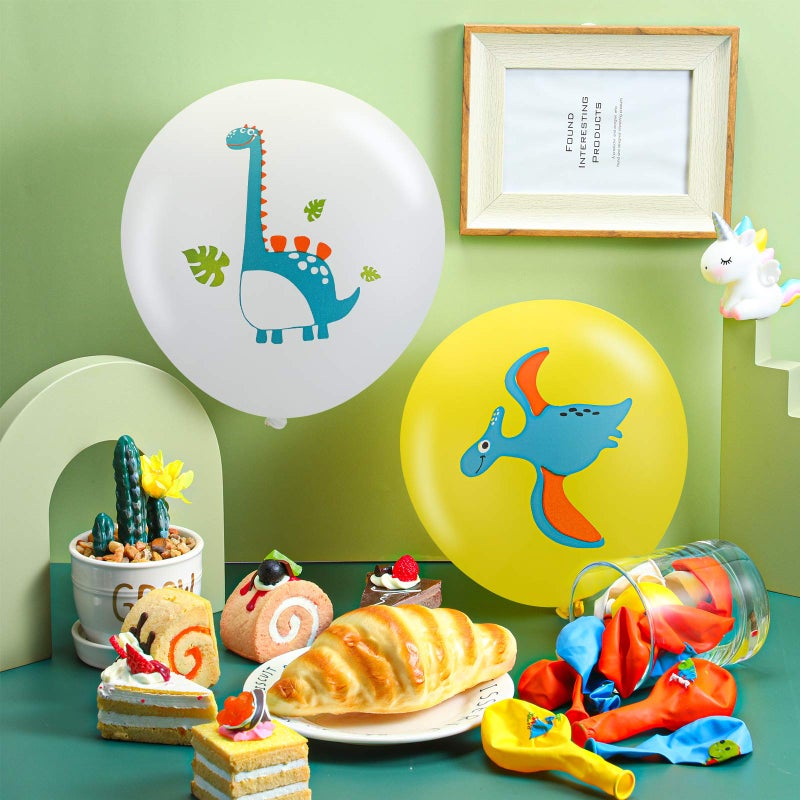 Skylety 40 Pieces Dinosaur Latex Balloons With 32.8 Feet Green Ribbon - Birthday Party Supplies and Decorations - Image 3