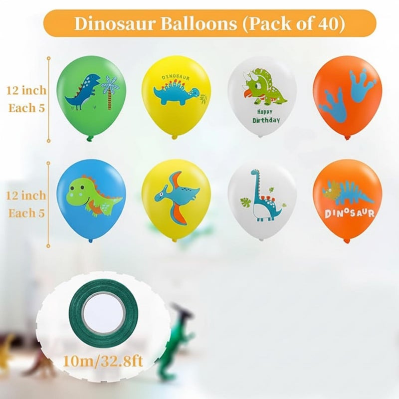 Skylety 40 Pieces Dinosaur Latex Balloons With 32.8 Feet Green Ribbon - Birthday Party Supplies and Decorations - Image 2