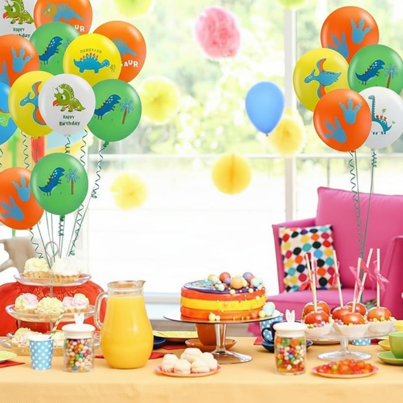 Skylety 40 Pieces Dinosaur Latex Balloons With 32.8 Feet Green Ribbon - Birthday Party Supplies and Decorations - Image 4