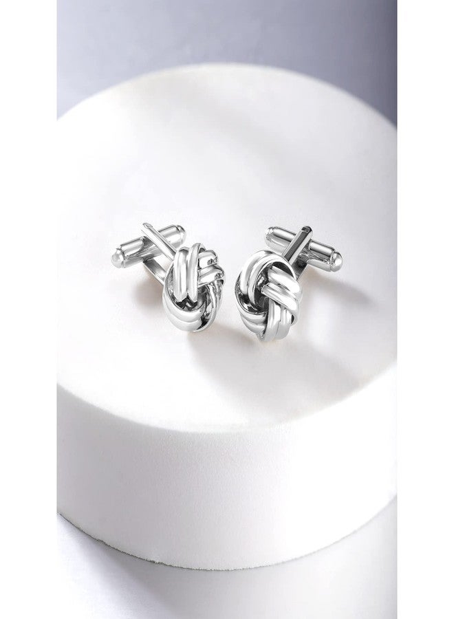 Peora Classic Silver Knot Cufflinks Set Office Formal Wedding Shirt Jewellery for Men Business Corporate Gift - Image 3