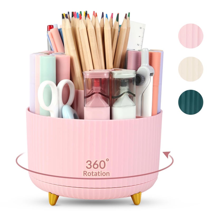 SKYDUE 360 Rotating Multipurpose Organizer Cute Rotating Pen Holder with 5 Slots for Art Supplies Office School Home