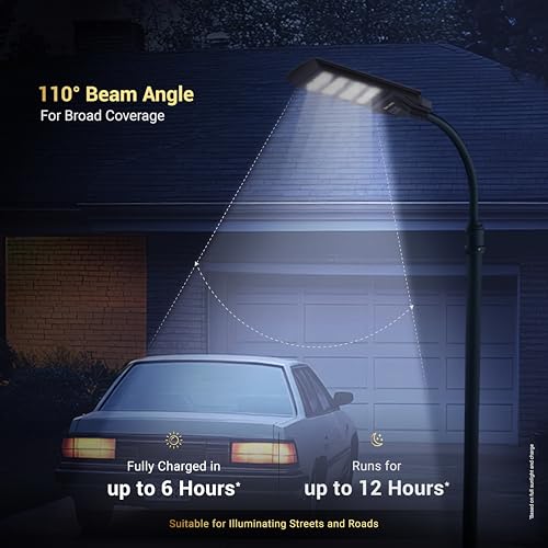 Dylect® Luxe Solar Street Light –400W with 110° Wide Beam Angle for Garden, Home, Parking &Pathway | 12Hr Runtime, with Microwave Motion Sensor & Remote Control| 6000K Cool White, PC Built (w/o Rod) - Image 5