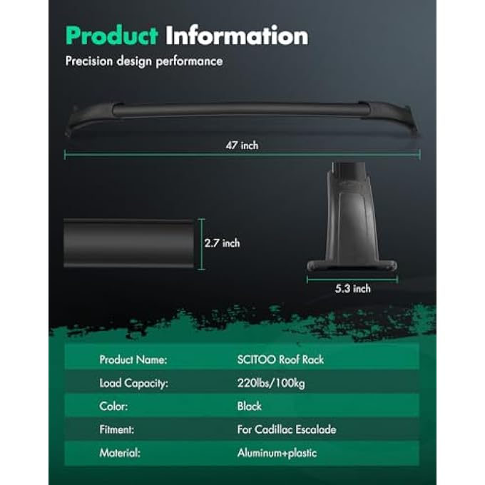 rayihni Roof Rack Cross Bars Baggage Carrier for Cadillac Escalade/for Cadillac Escalade ESV for Chevy Suburban/Tahoe for GMC Yukon/for GMC Yukon XL 2015-2020 Black 2 Pcs Roof Top Rack Luggage Carrier - Image 3