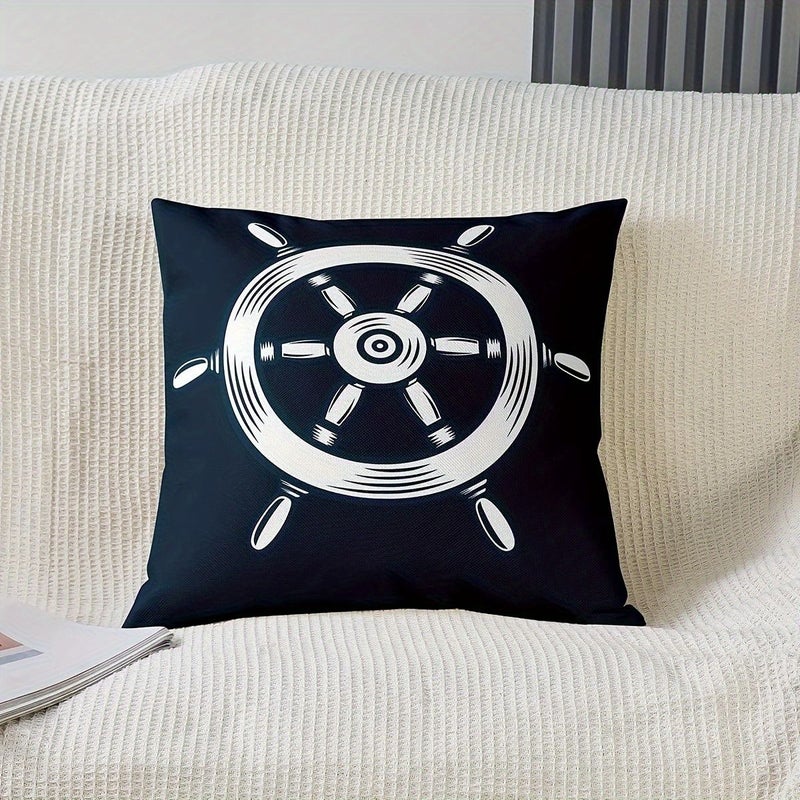 Linen Nautical Rudder Throw Pillow Cover 18x18 Inches Machine Washable Cushion Case Single Sided Print - Image 2