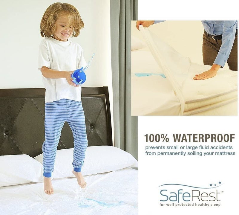 SafeRest Pillow Protector - Pack of 1 - Queen Size Waterproof Pillow Cover - Zippered Pillow Encasement for College Dorm Room, New Home, First Apartment - Cotton Terry, Waterproof, Breathable - Image 5