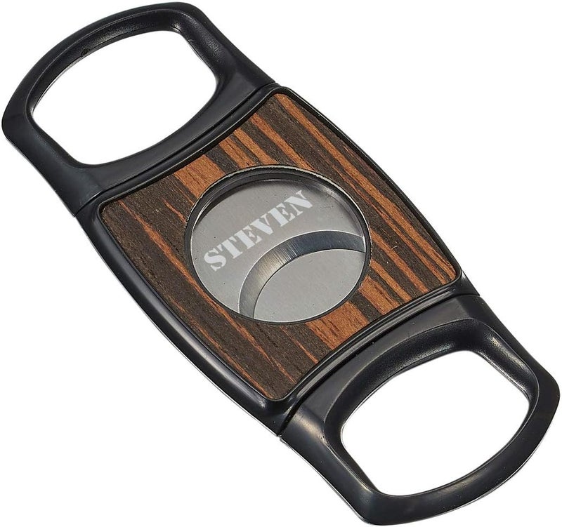 Visol Personalized Silvis Wood Plate Dual Blade Cigar Cutter with Free Laser Engraving - Image 5