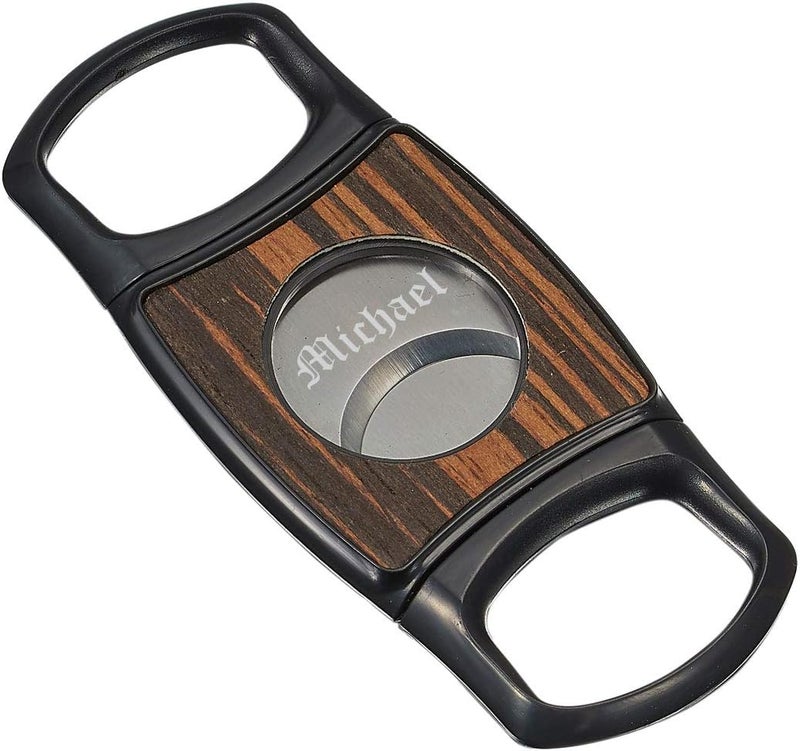 Visol Personalized Silvis Wood Plate Dual Blade Cigar Cutter with Free Laser Engraving - Image 3