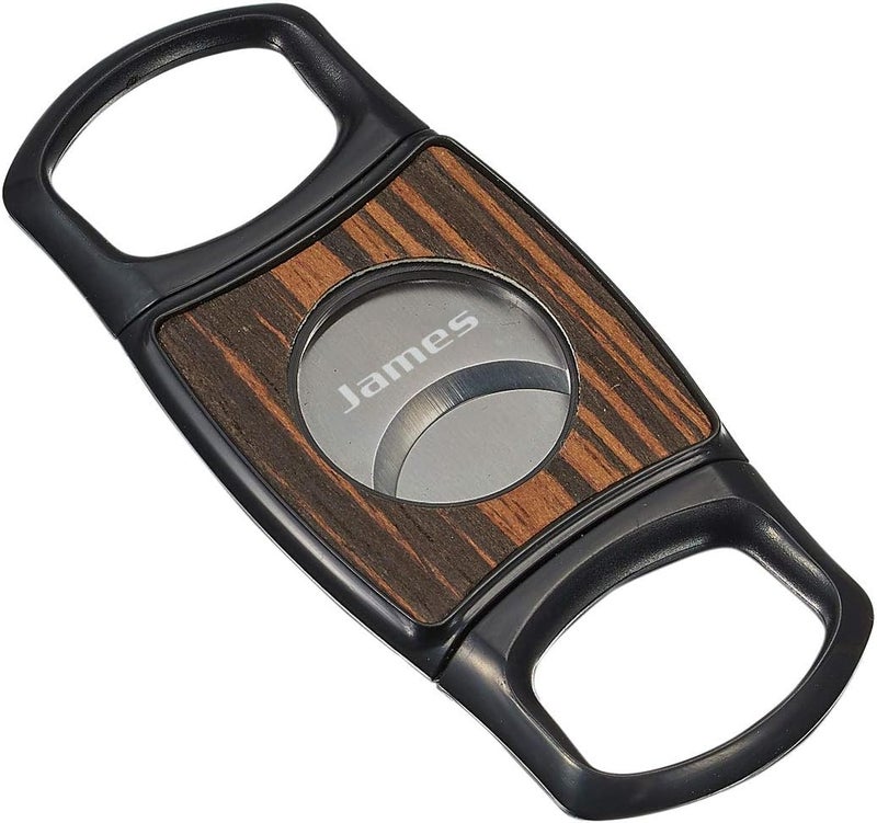 Visol Personalized Silvis Wood Plate Dual Blade Cigar Cutter with Free Laser Engraving - Image 4